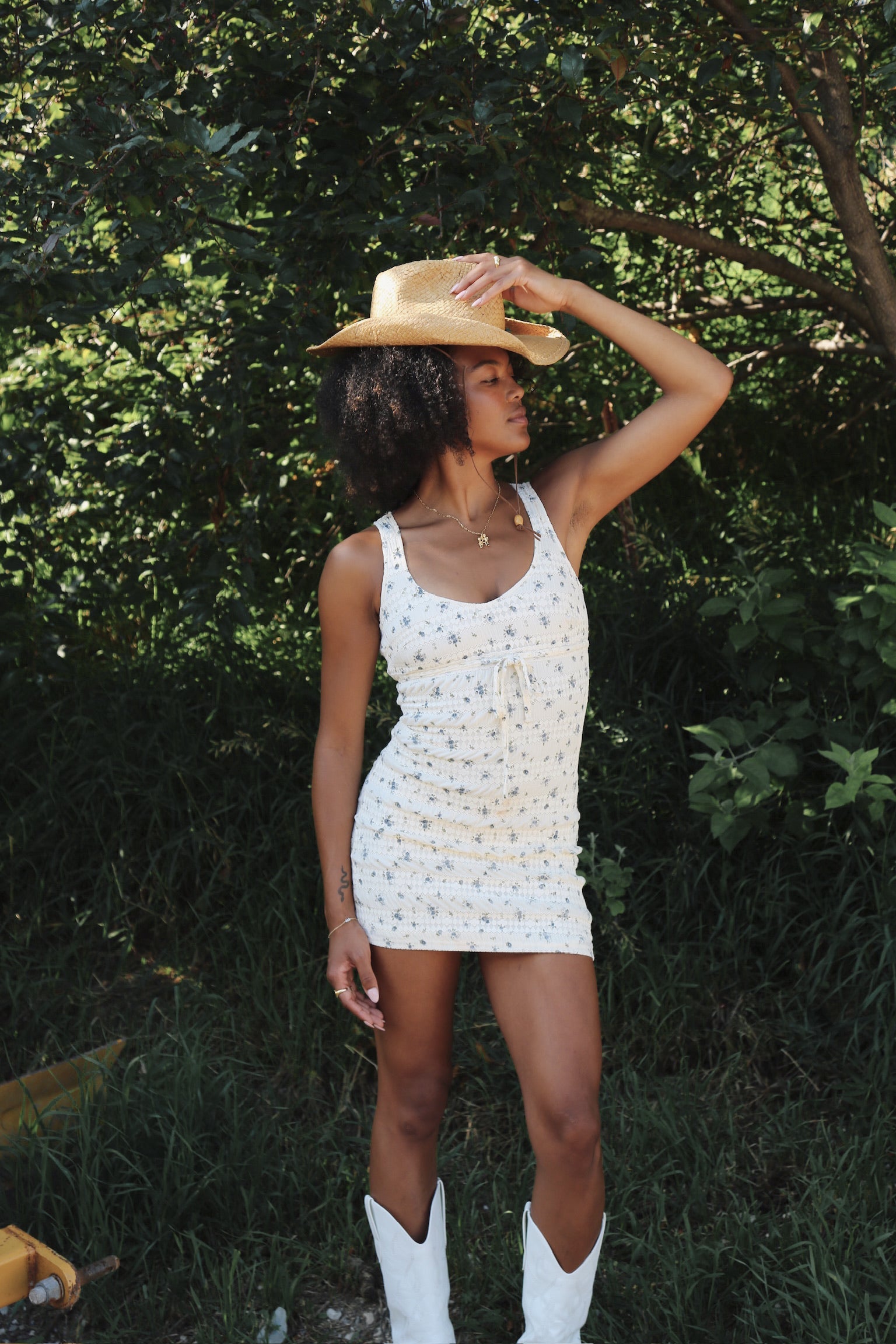 BLUE DITSY FLOWER KNIT MINI DRESS