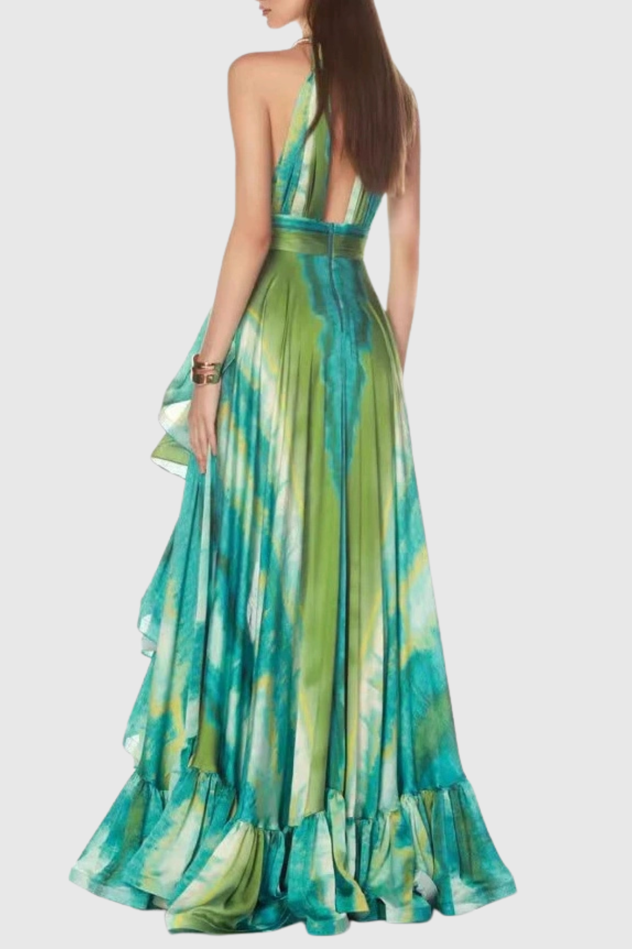 HALTER PRINTED RUFFLE MAXI DRESS FOR BEACH