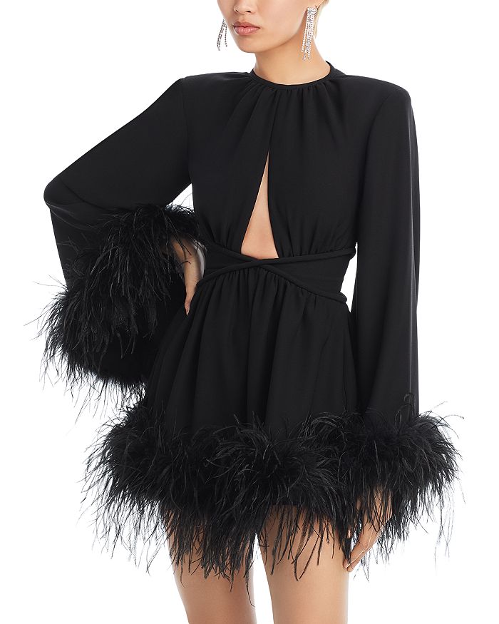 ORNELIA FEATHER TRIM DRESS FOR HOLIDAY PARTIES