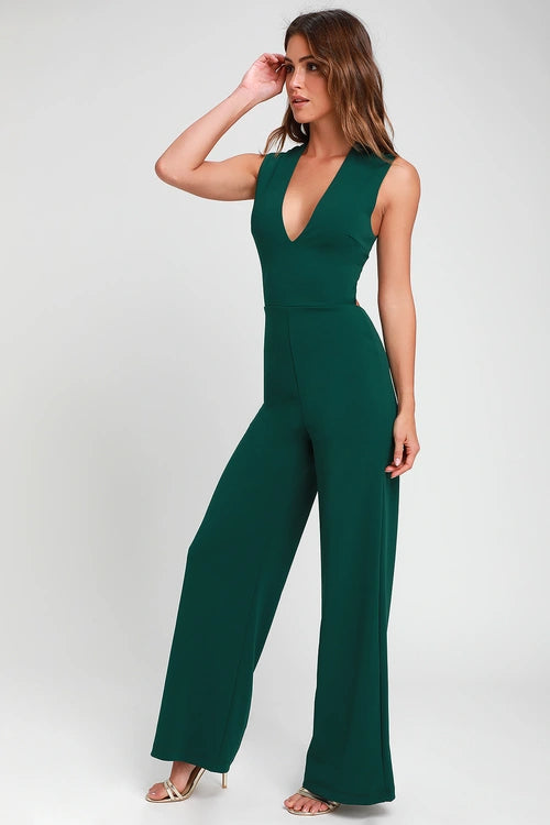 THINKING OUT LOUD HUNTER GREEN BACKLESS JUMPSUIT