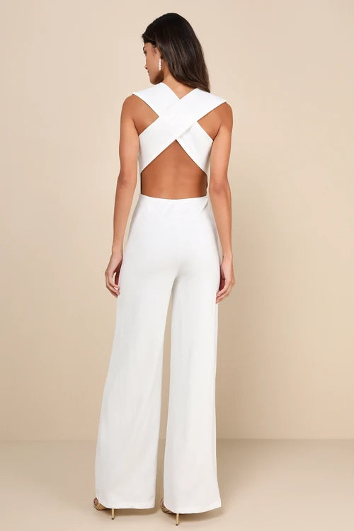 BACKLESS WHITE JUMPSUIT FOR PARTY NIGHT