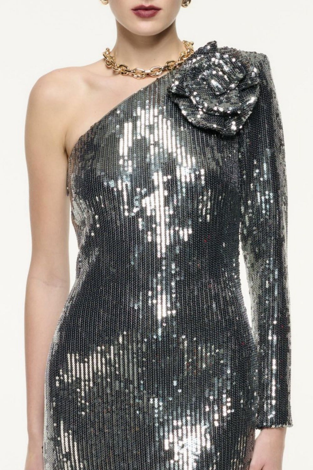 THIRZA ONE SHOULDER SEQUIN MAXI DRESS