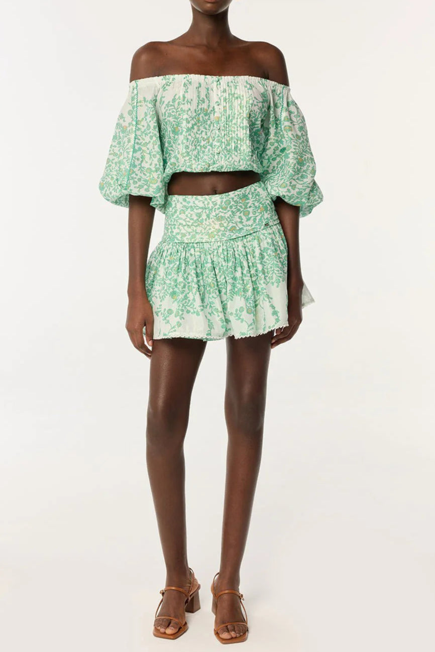 TopBova-GreenLazuli_1 OFF-SHOULDER FLORAL MINI SKIRT SET GREEN