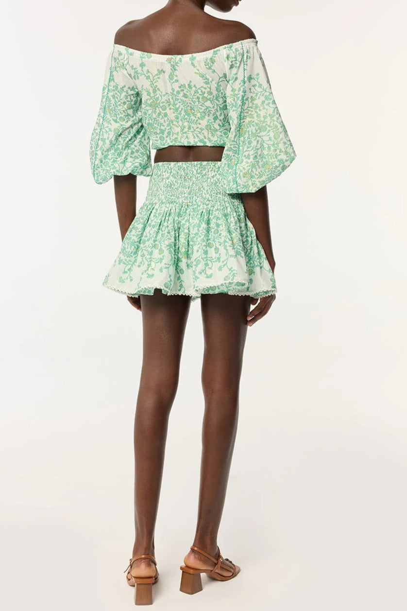OFF-SHOULDER FLORAL MINI SKIRT SET GREEN