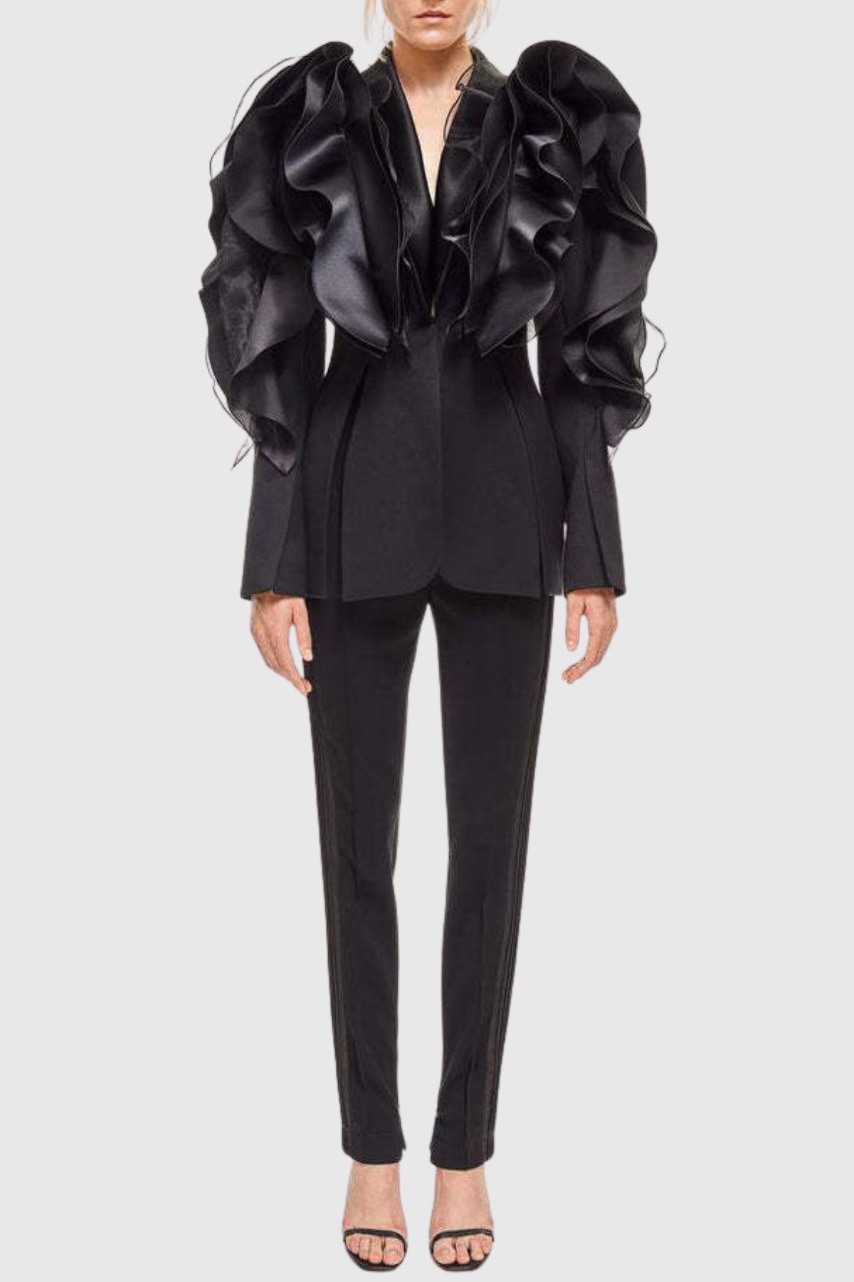 TovanaRuffleBlazer_1 ASHLEY RUFFLE BLAZER, BLACK PARTY BLAZER