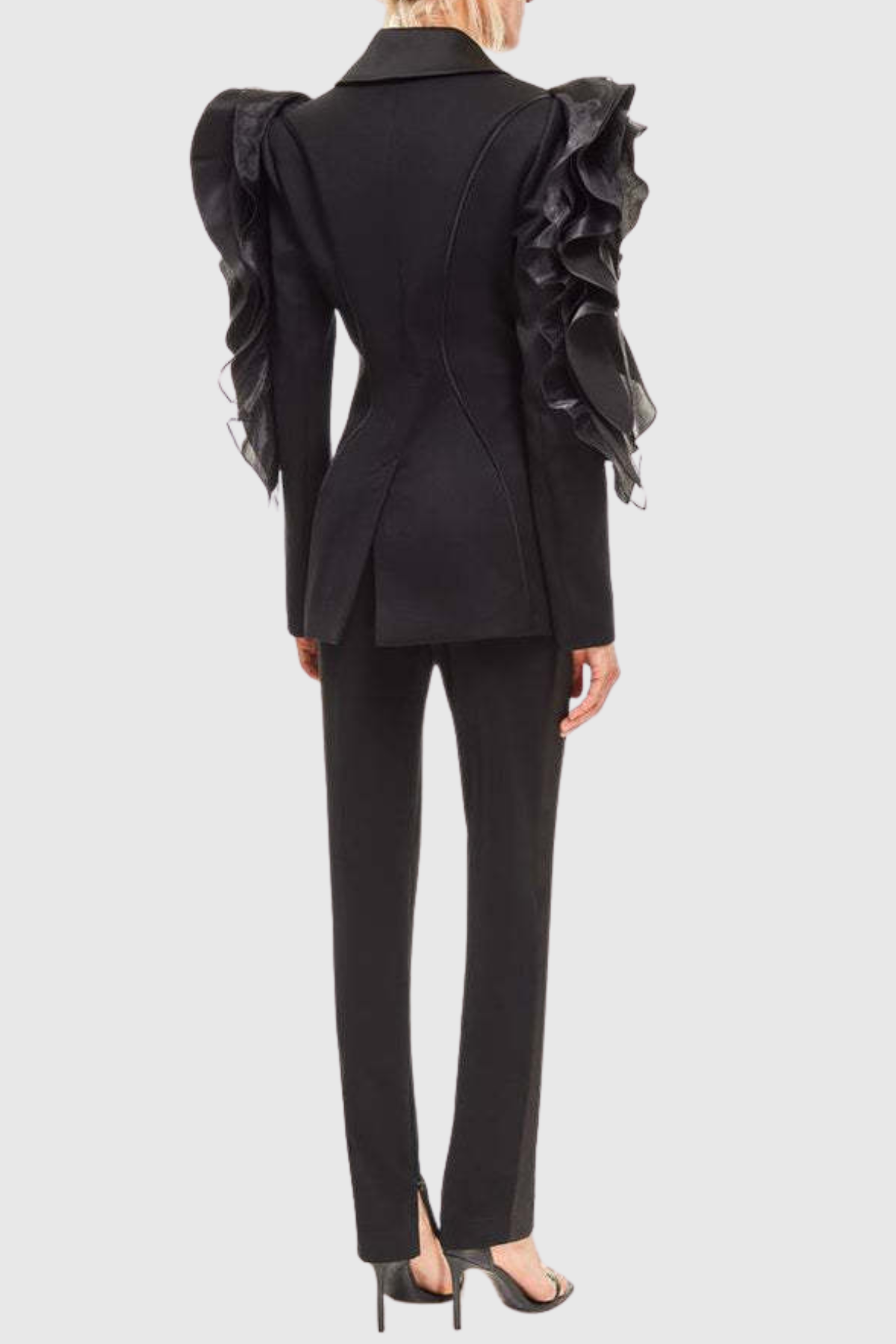ASHLEY RUFFLE BLAZER, BLACK PARTY BLAZER