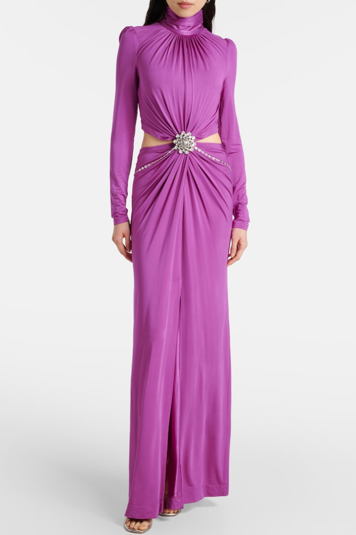 TRISA CRYSTAL CUTOUT MAXI DRESS - PURPLE PARTY GOWN