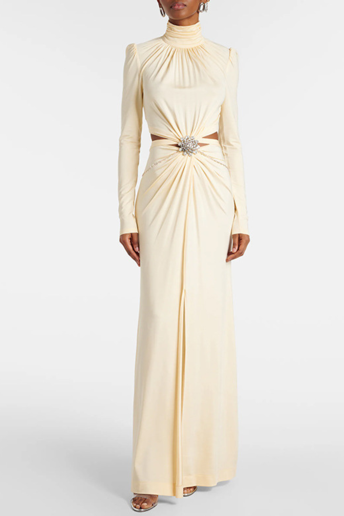 TRISA CRYSTAL CUTOUT YELLOW MAXI DRESS FOR EVENTS