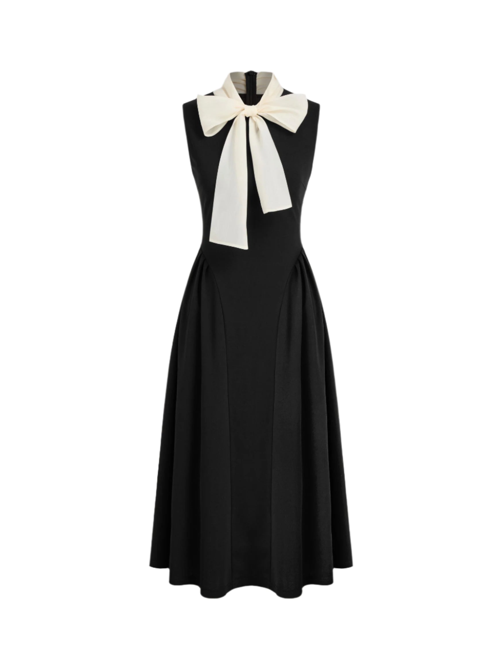 TWO-TONE RUFFLE BOW MIDI DRESS
