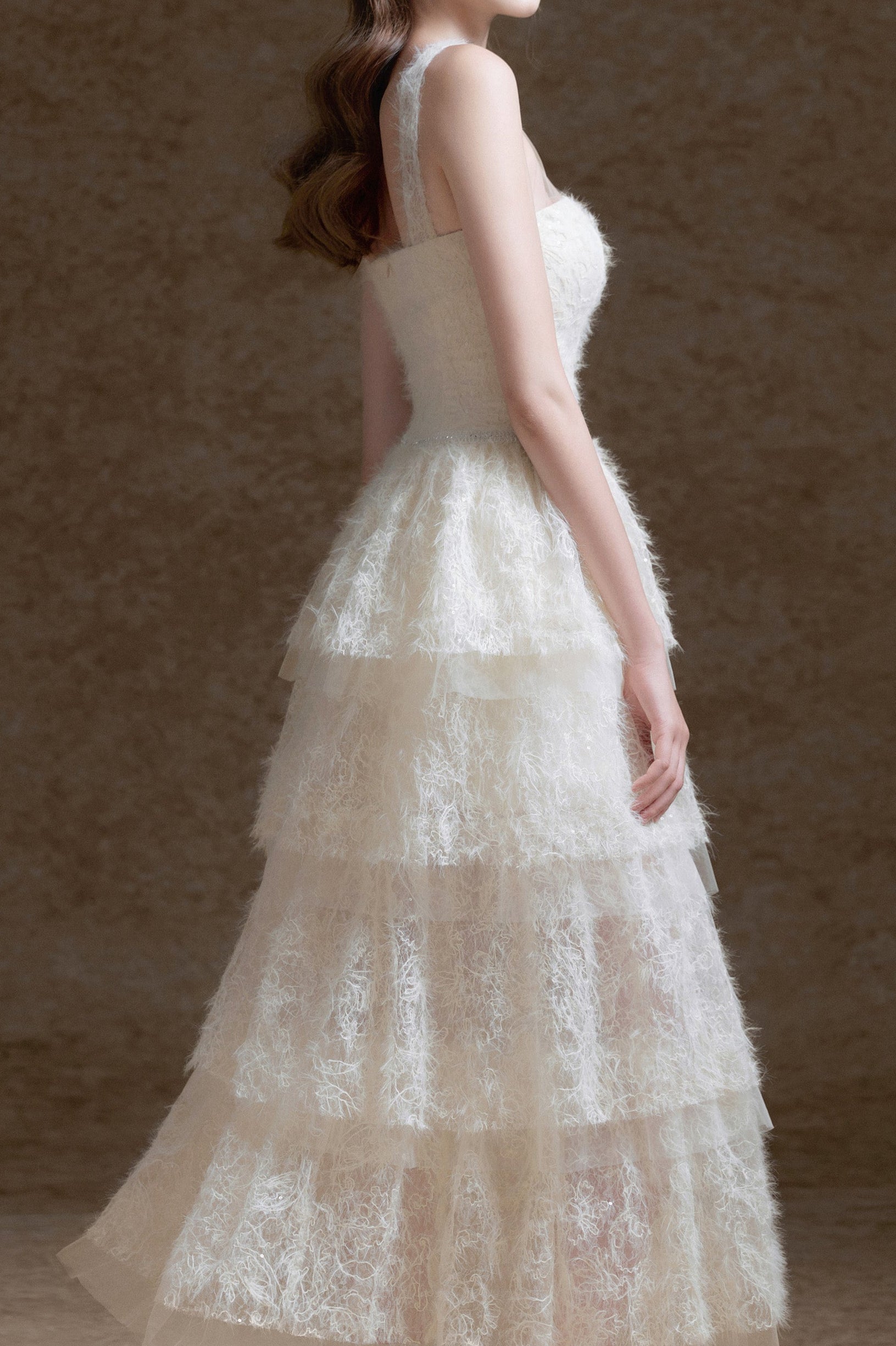 WHITE MESH LAYER DRESS WITH STITCHING DETAIL