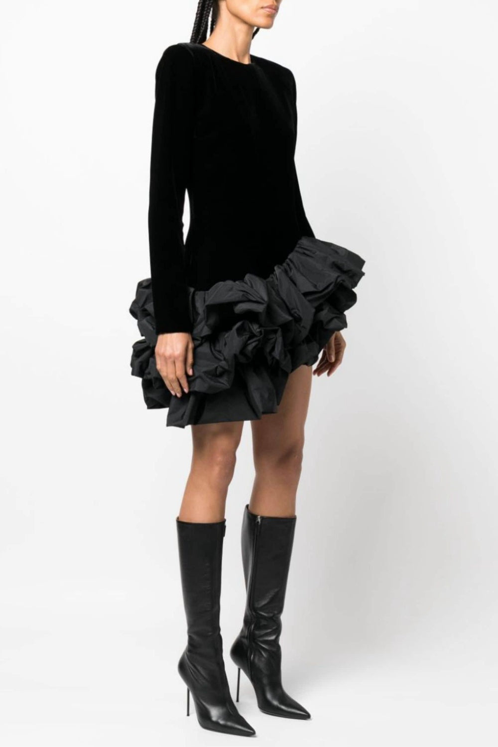 URSULA VELVET RUFFLE MINI DRESS, COCKTAIL PARTY