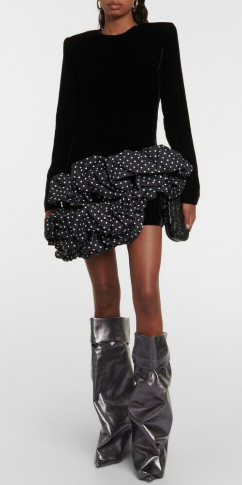 Ursula Velvet Ruffle Dot Mini Dress