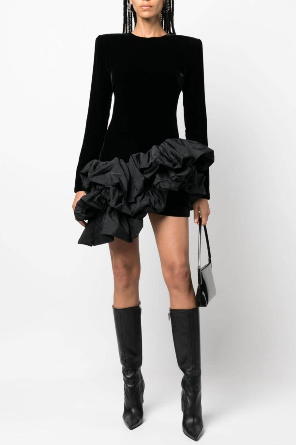 URSULA VELVET RUFFLE MINI DRESS, COCKTAIL PARTY