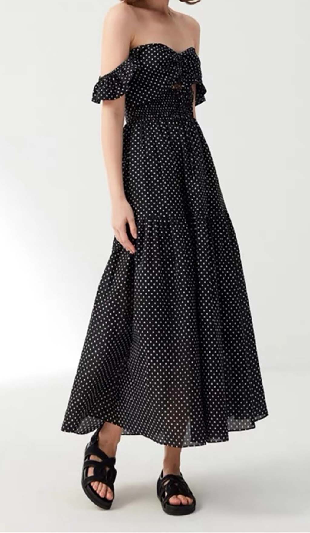 V-NECK CUTOUT MAXI BLACK PARTY DRESS