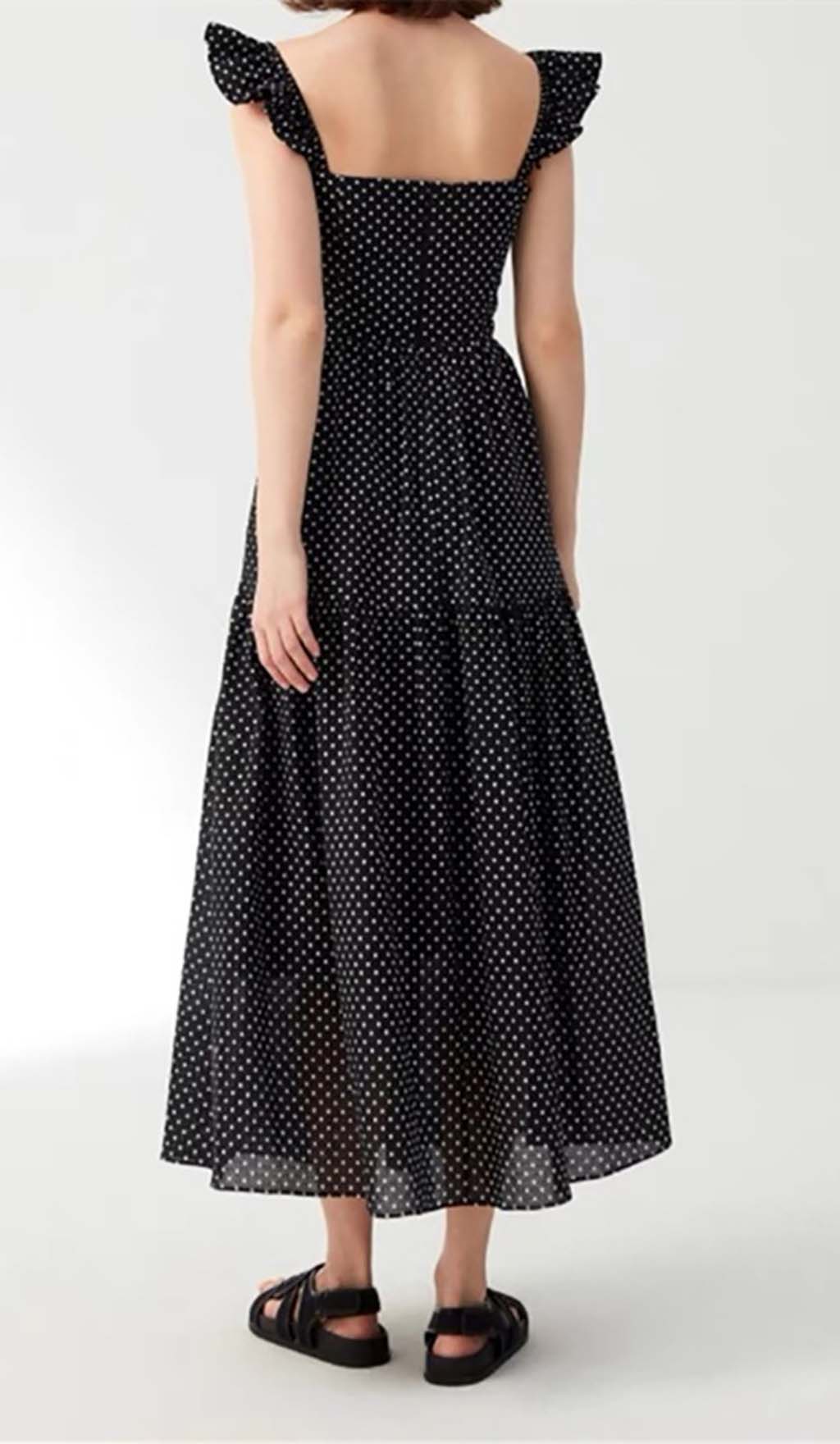 V-NECK CUTOUT MAXI BLACK PARTY DRESS