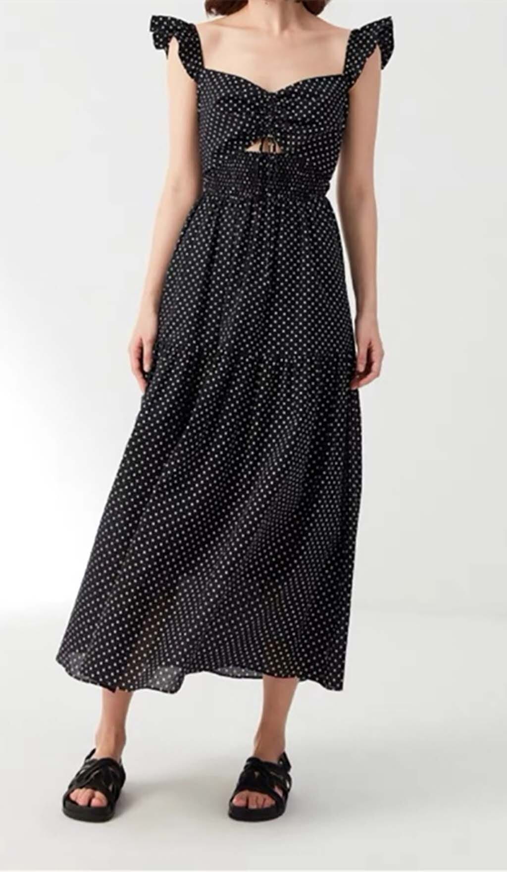 V-NECK CUTOUT MAXI BLACK PARTY DRESS