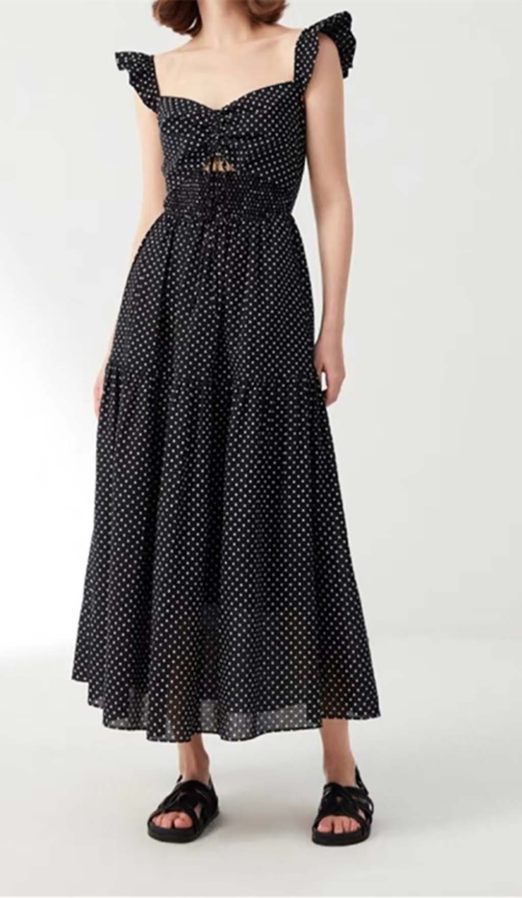 V-NECK CUTOUT MAXI BLACK PARTY DRESS