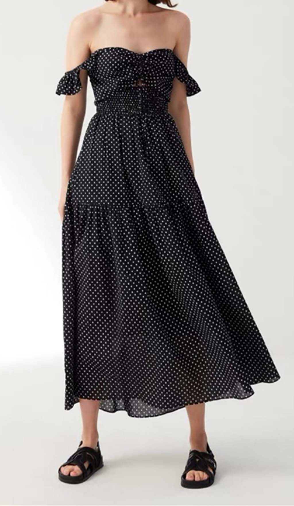 V-NECK CUTOUT MAXI BLACK PARTY DRESS