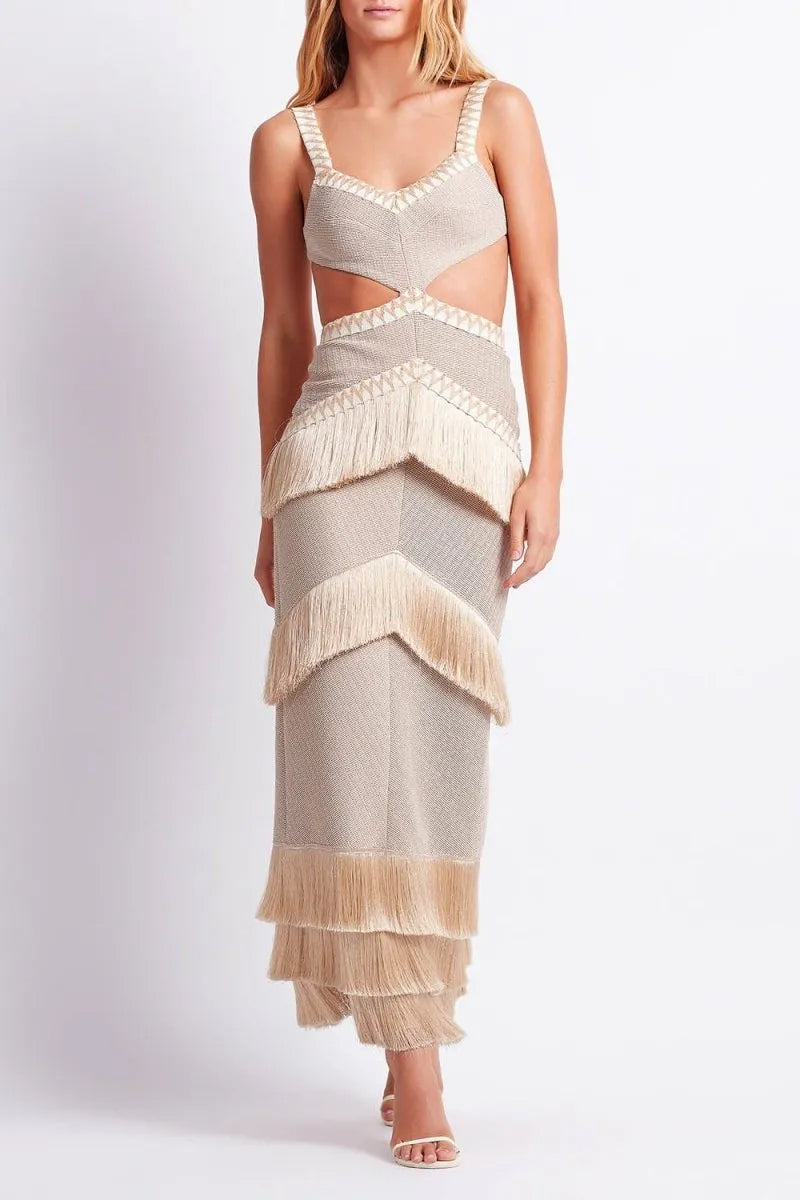ValentinaCut-outFringeKnitMaxiDress-Sunfere VALENTINA CUT-OUT FRINGE KNIT MAXI DRESS