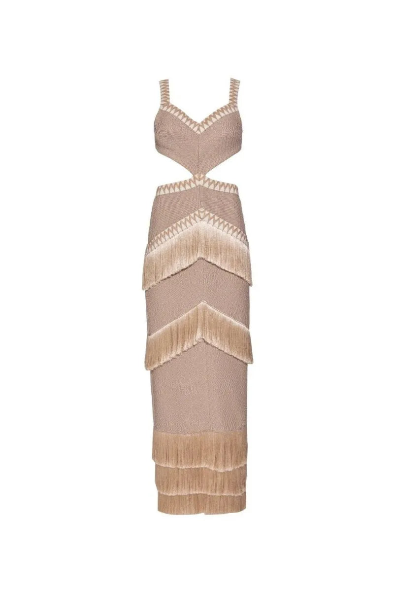 VALENTINA CUT-OUT FRINGE KNIT MAXI DRESS