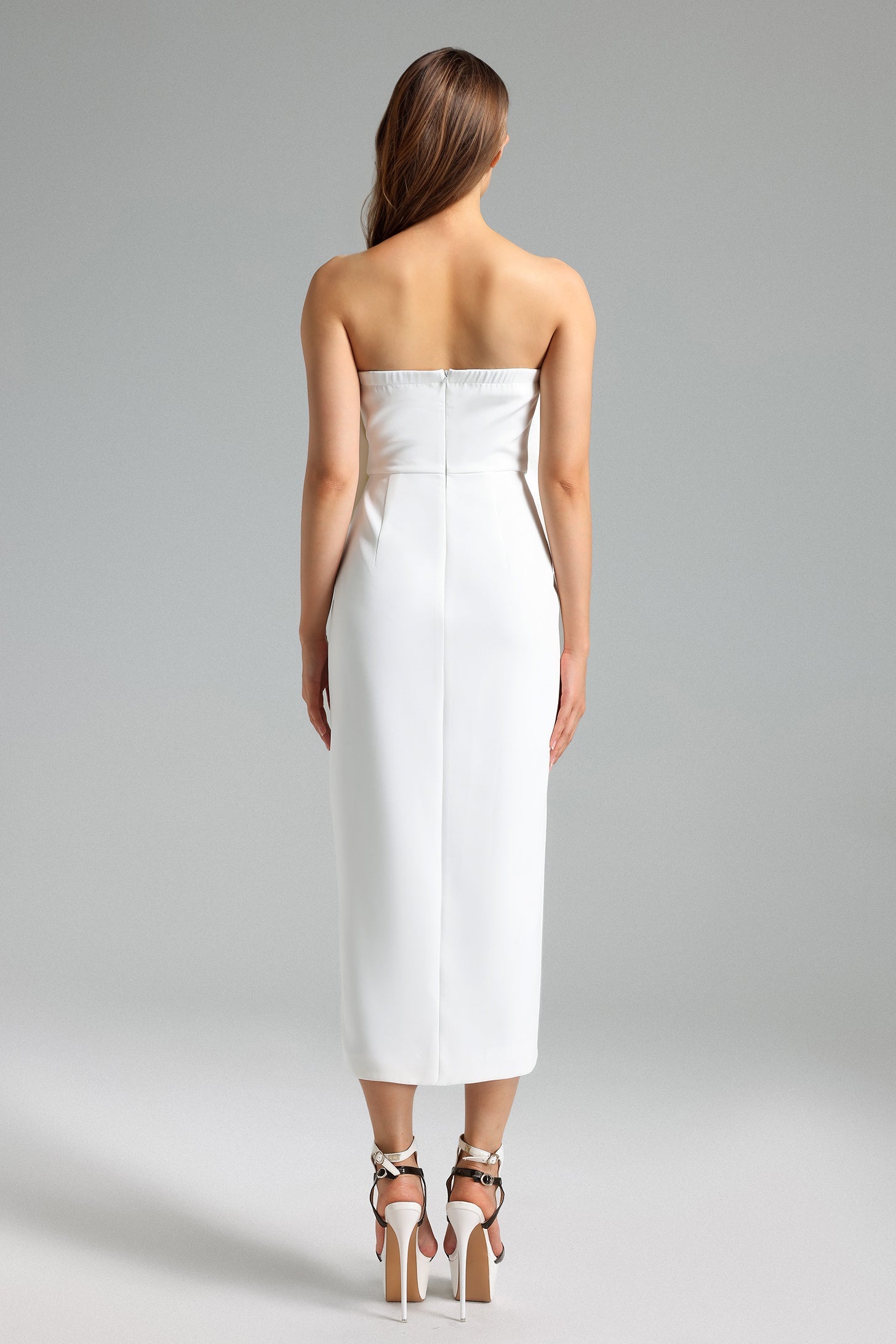 VALERY 3D FLOWER SLIT MIDI DRESS WHITE