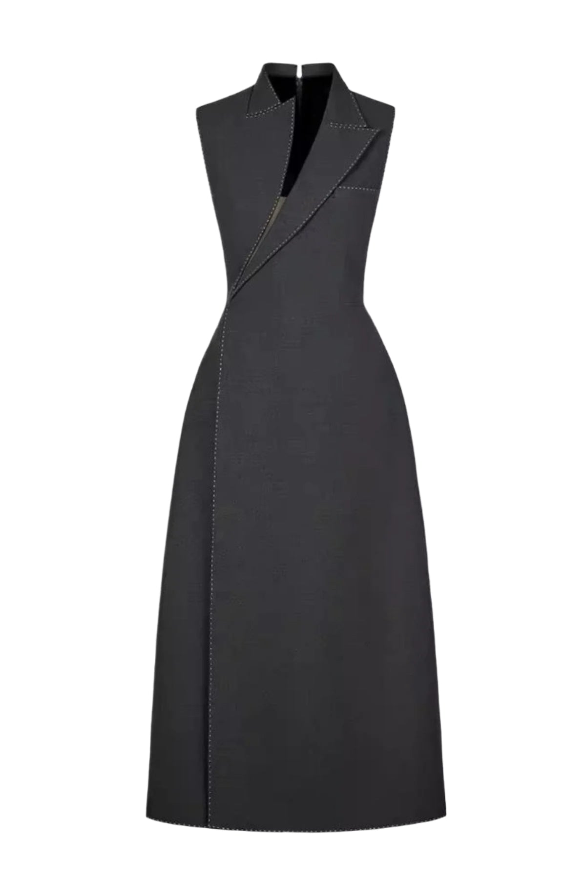 ASYMMETRIC COLLAR SLEEVELESS MIDI GREY DRESS
