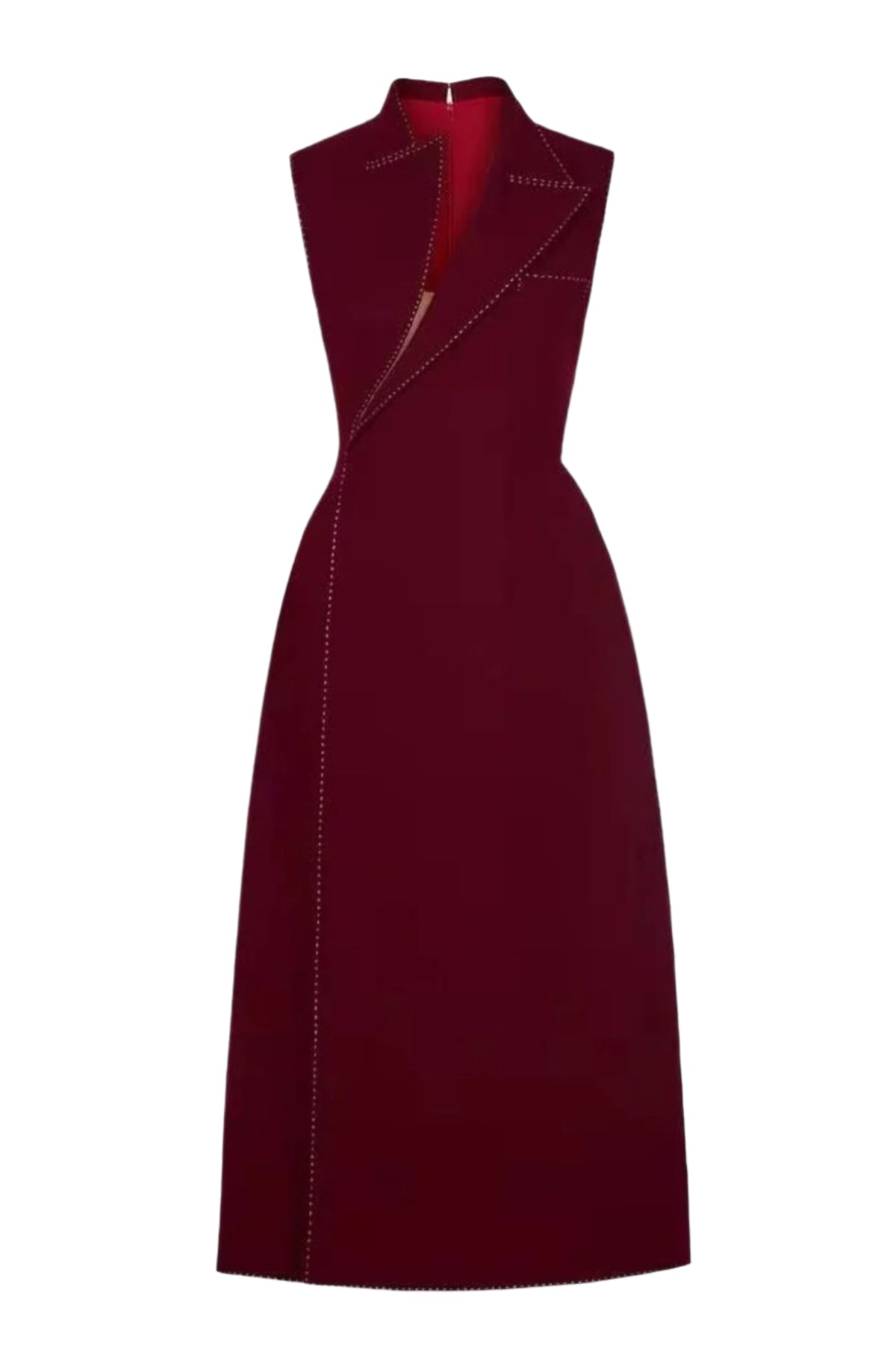 ASYMMETRIC COLLAR SLEEVELESS MIDI DRESS WINE