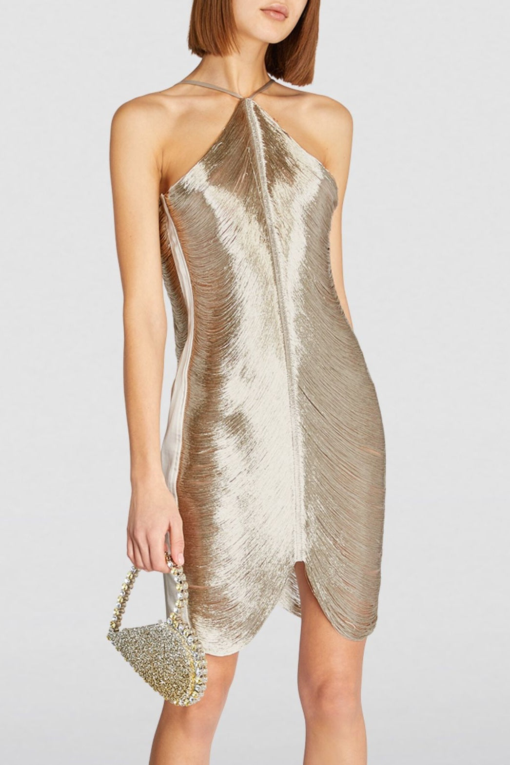 HALTER FRINGE MINI DRESS - SILVER PARTY