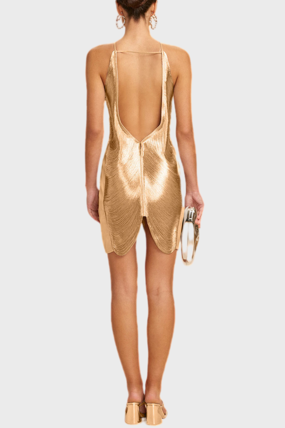 VEROTY GOLD HALTER FRINGE MINI DRESS PARTY