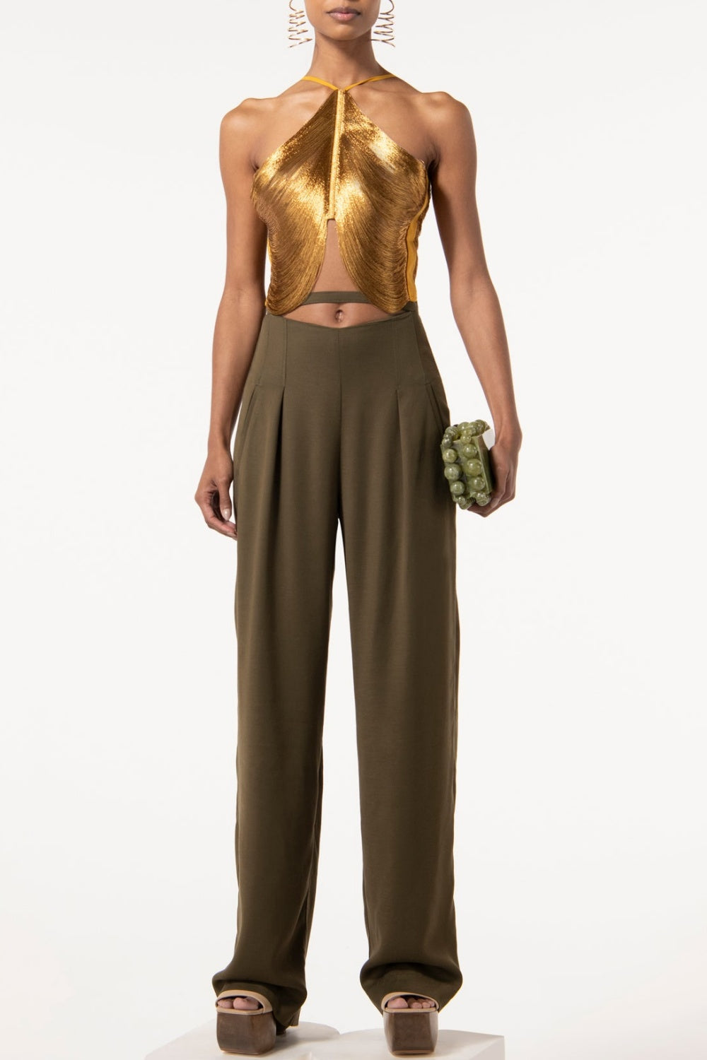 GOLD HALTER FRINGE TOP, PARTY CLUBWEAR