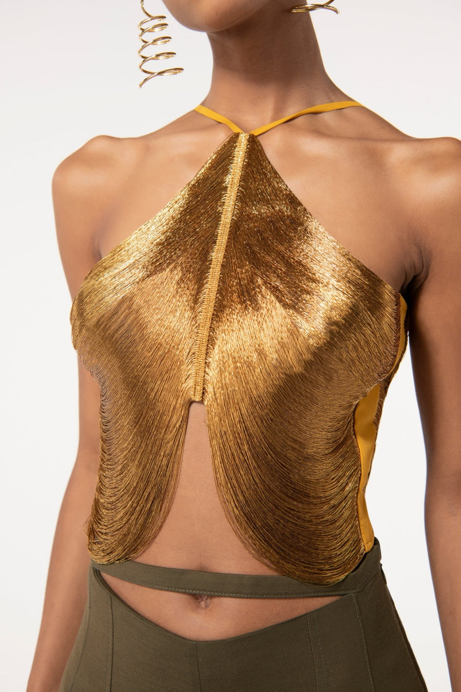 GOLD HALTER FRINGE TOP, PARTY CLUBWEAR