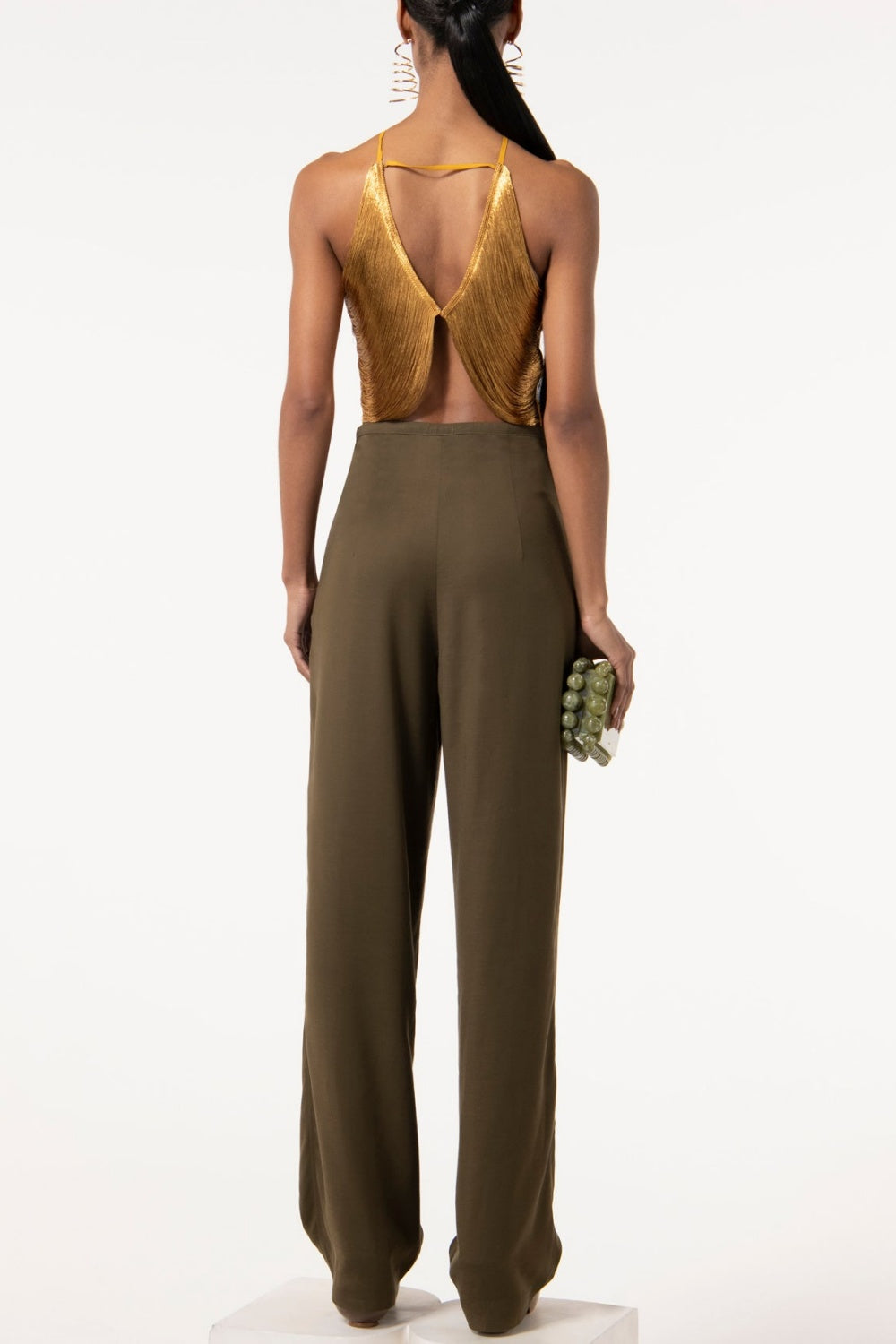 GOLD HALTER FRINGE TOP, PARTY CLUBWEAR