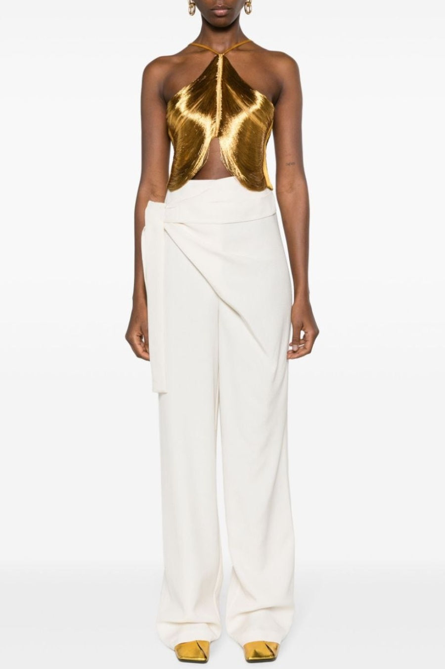 GOLD HALTER FRINGE TOP, PARTY CLUBWEAR