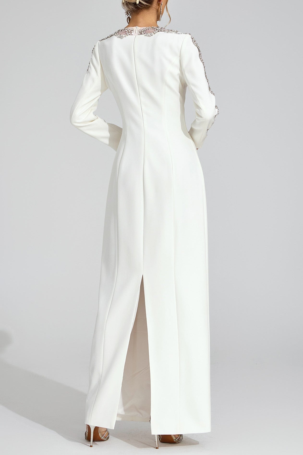 TIFFANY RHINESTONE MAXI DRESS - WHITE CUTOUT EVENING