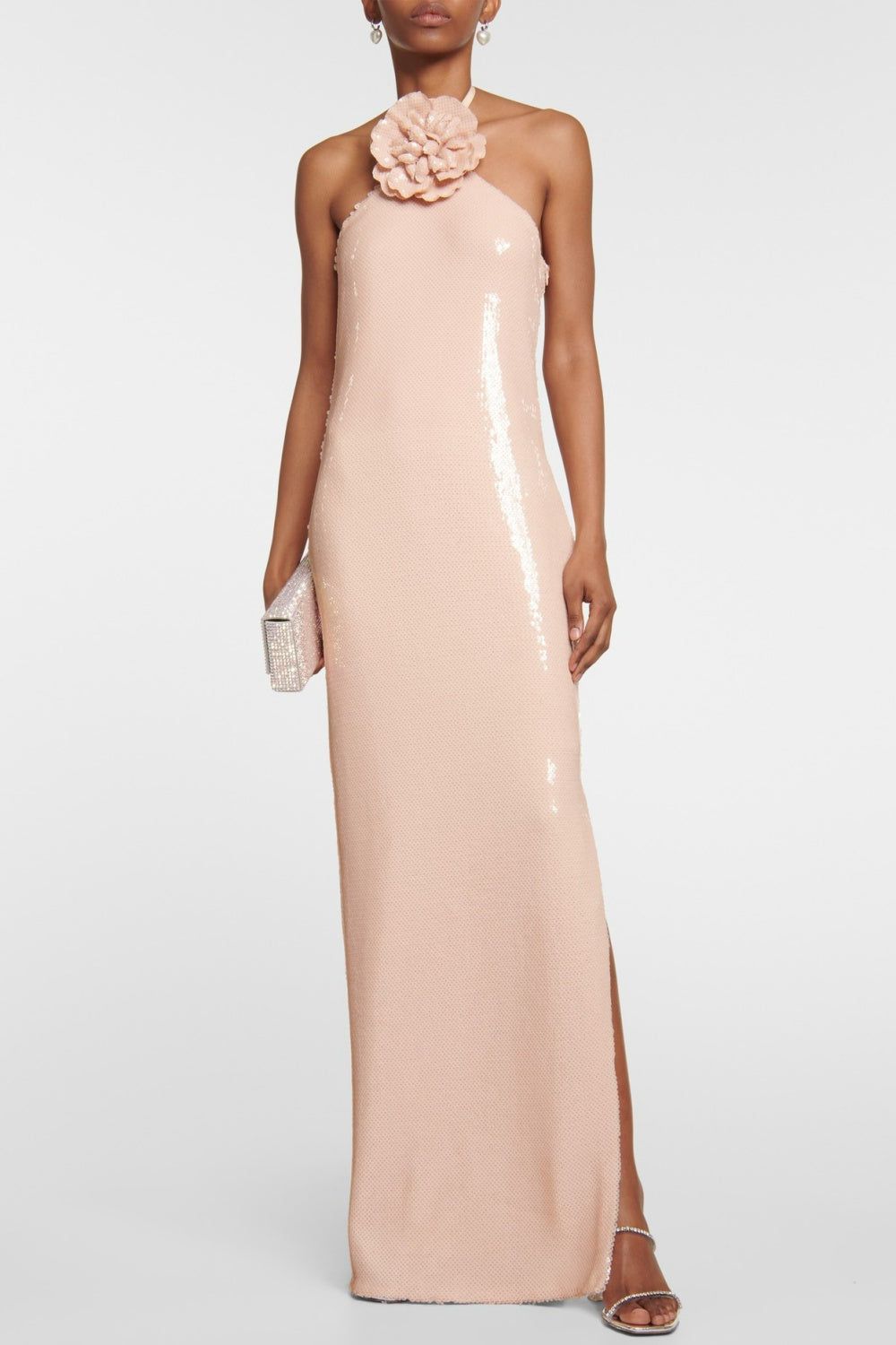 VidoniaHalterFloralSequinMaxiDress-Nude1 VIDONIA HALTER SEQUIN MAXI DRESS - NUDE