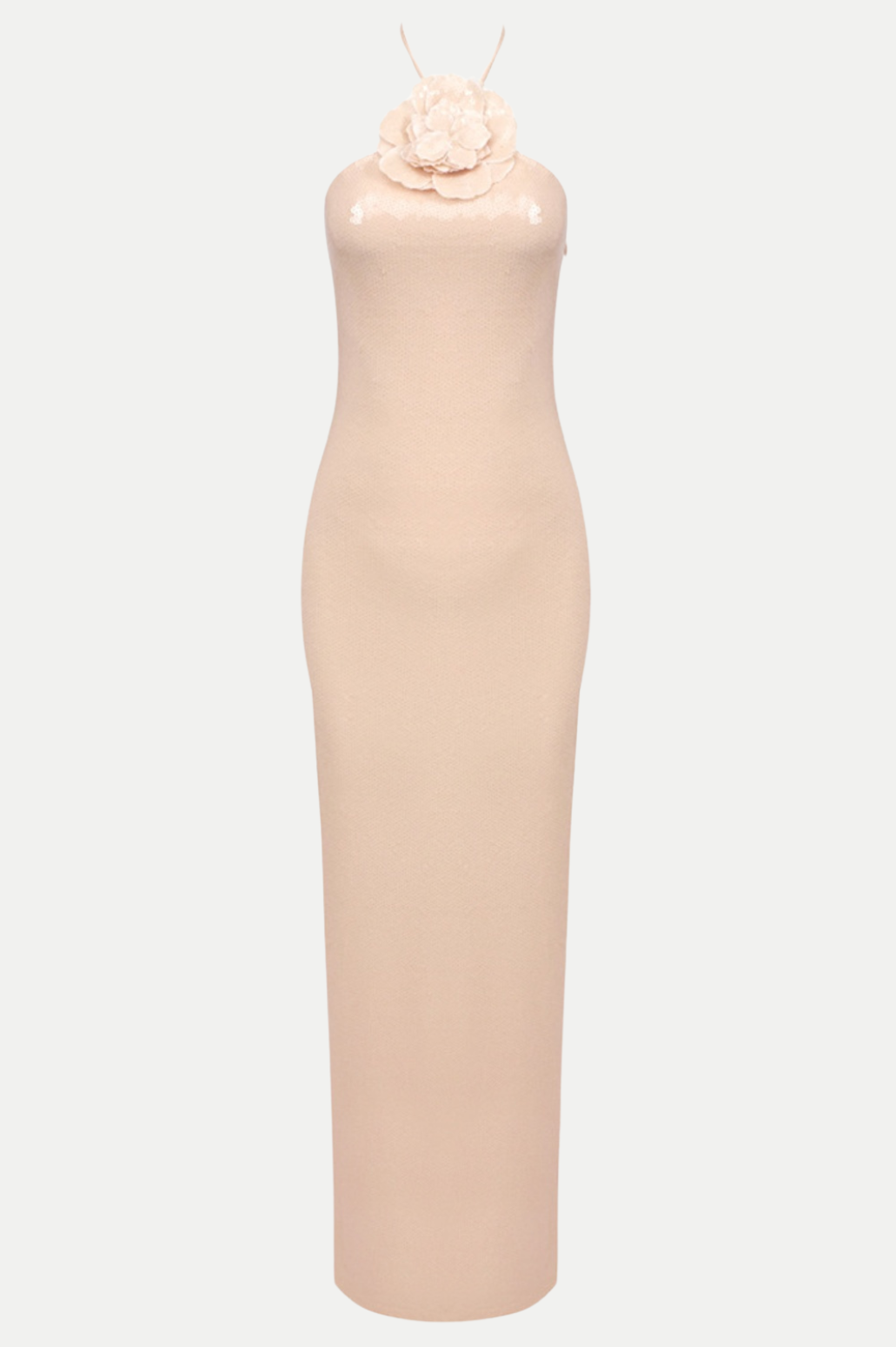 VIDONIA HALTER SEQUIN MAXI DRESS - NUDE