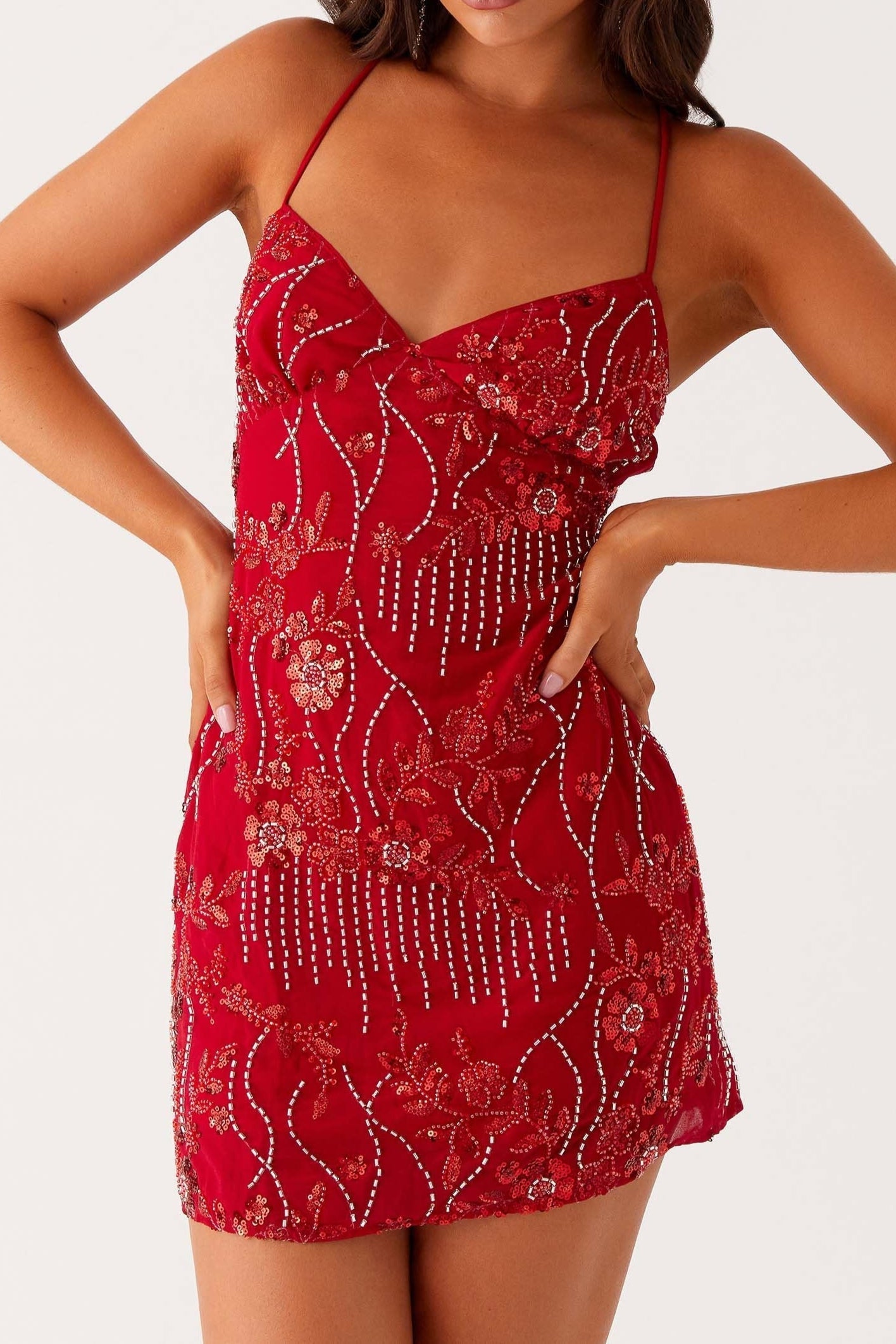 VIETTA RED SEQUIN CAMI MINI DRESS