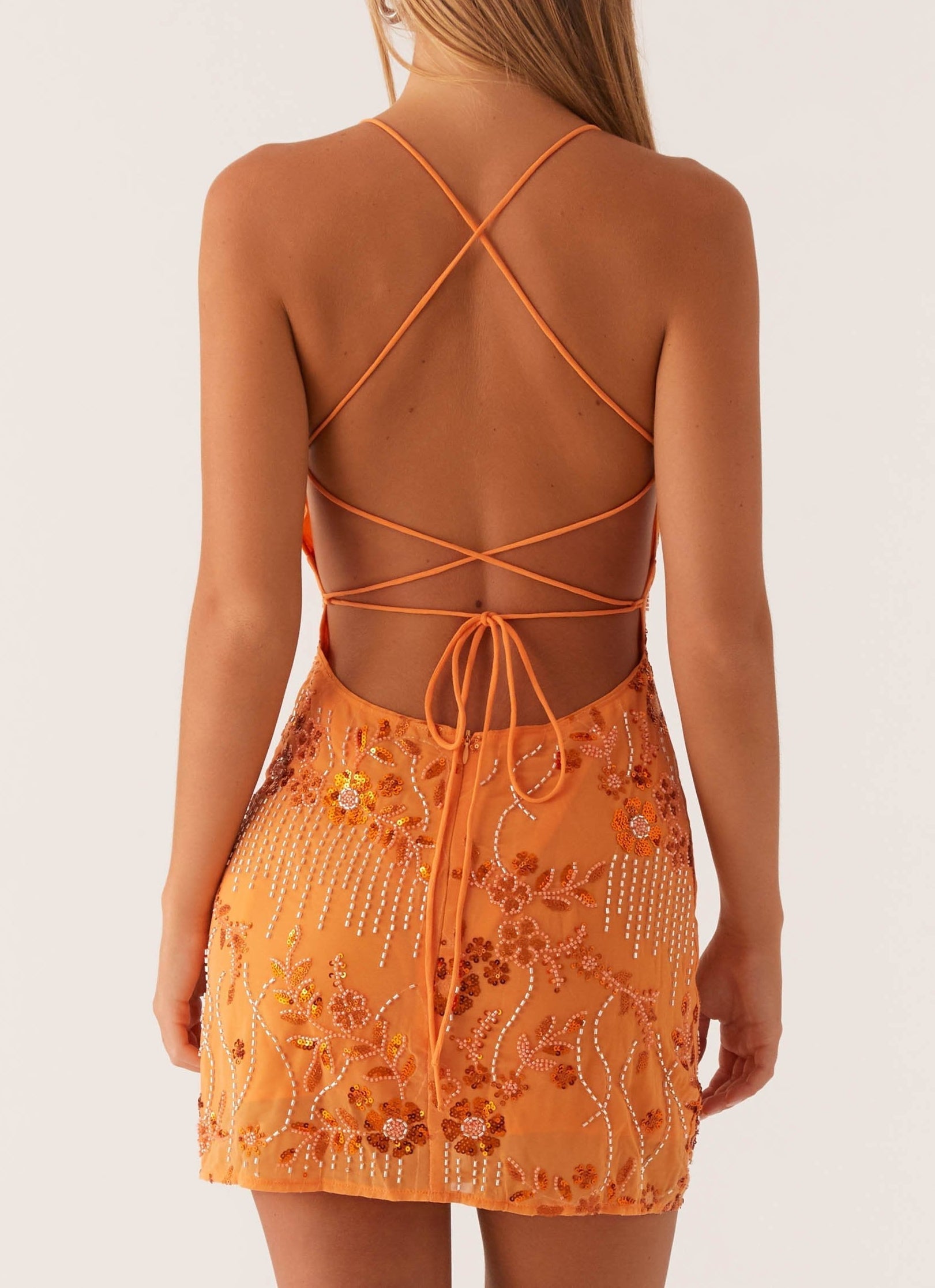 VIETTA ORANGE SEQUIN CAMI MINI DRESS PARTY