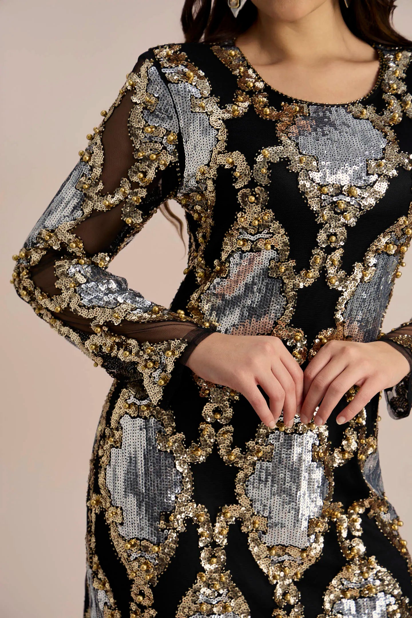 VIVIEN SEQUIN SHEER MINI DRESS FOR PARTY NIGHT