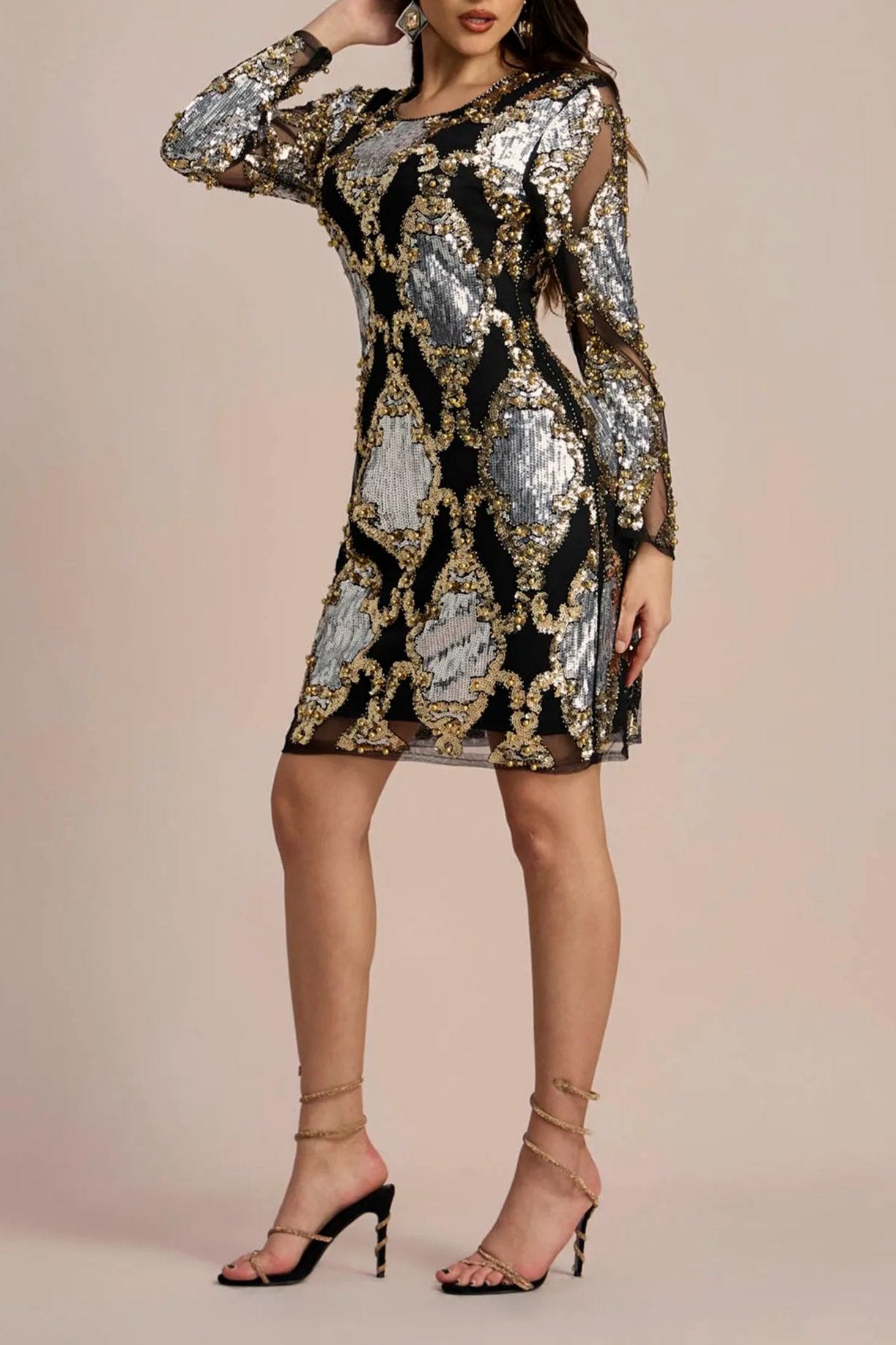 VIVIEN SEQUIN SHEER MINI DRESS FOR PARTY NIGHT