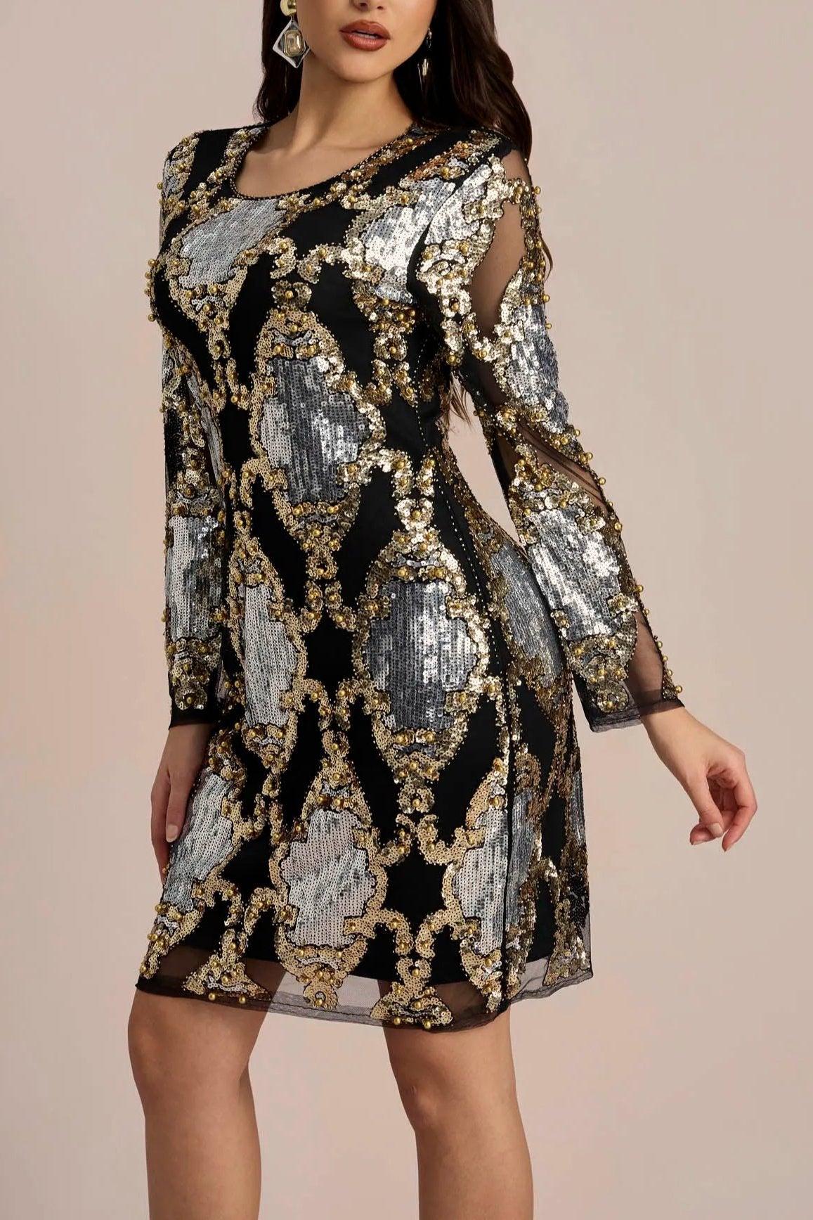 VIVIEN SEQUIN SHEER MINI DRESS FOR PARTY NIGHT