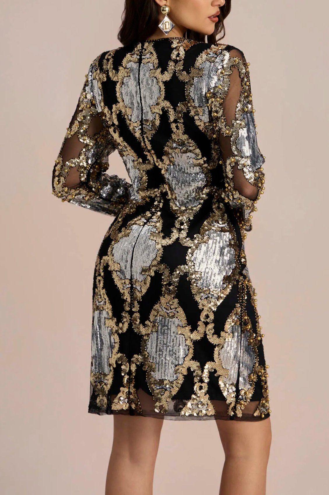 VIVIEN SEQUIN SHEER MINI DRESS FOR PARTY NIGHT