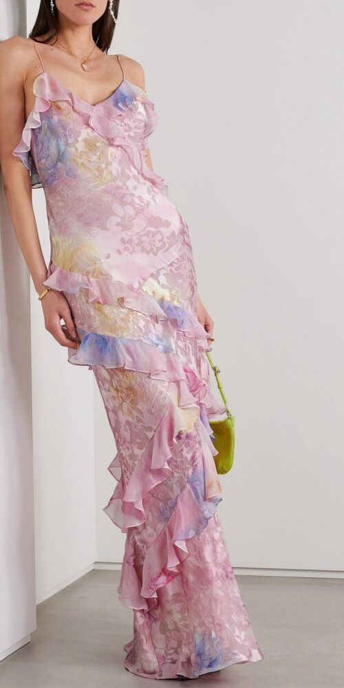 Floral Frill Sweetheart Neck Sleeveless Maxi Dress