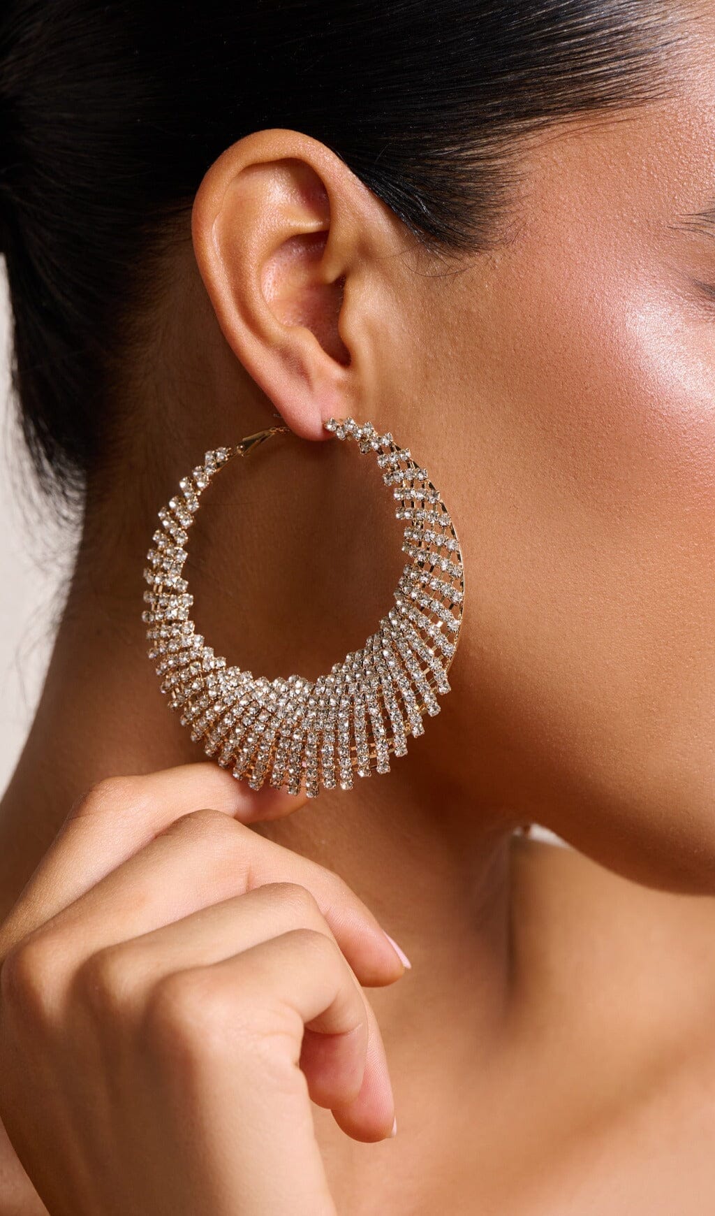 GLAM GOLD DIAMANTE HOOP EARRINGS FOR PARTY