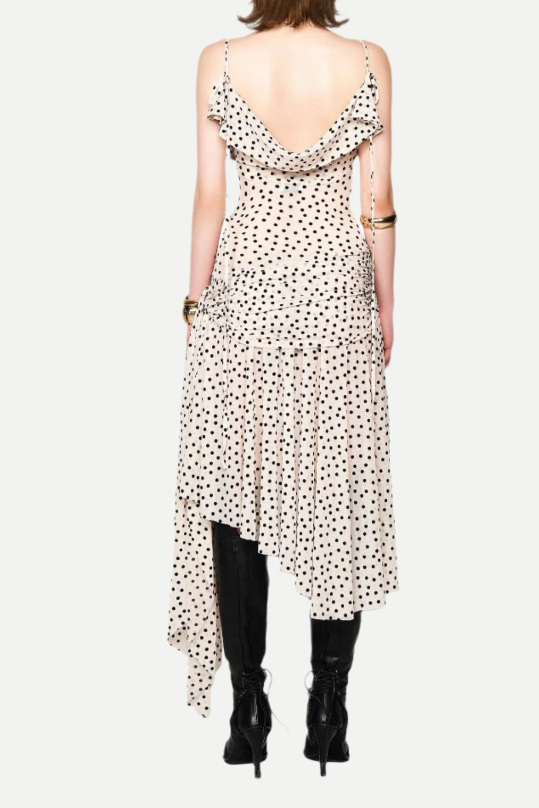 POLKA DOT SLEEVELESS IRREGULAR HEM MIDI DRESS APRICOT