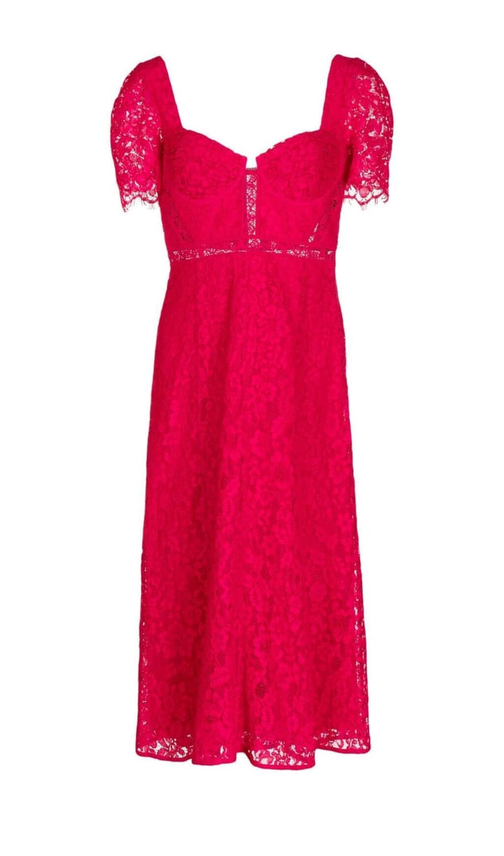 CREPE LACE MIDI DRESS, RED, WEDDING GUEST