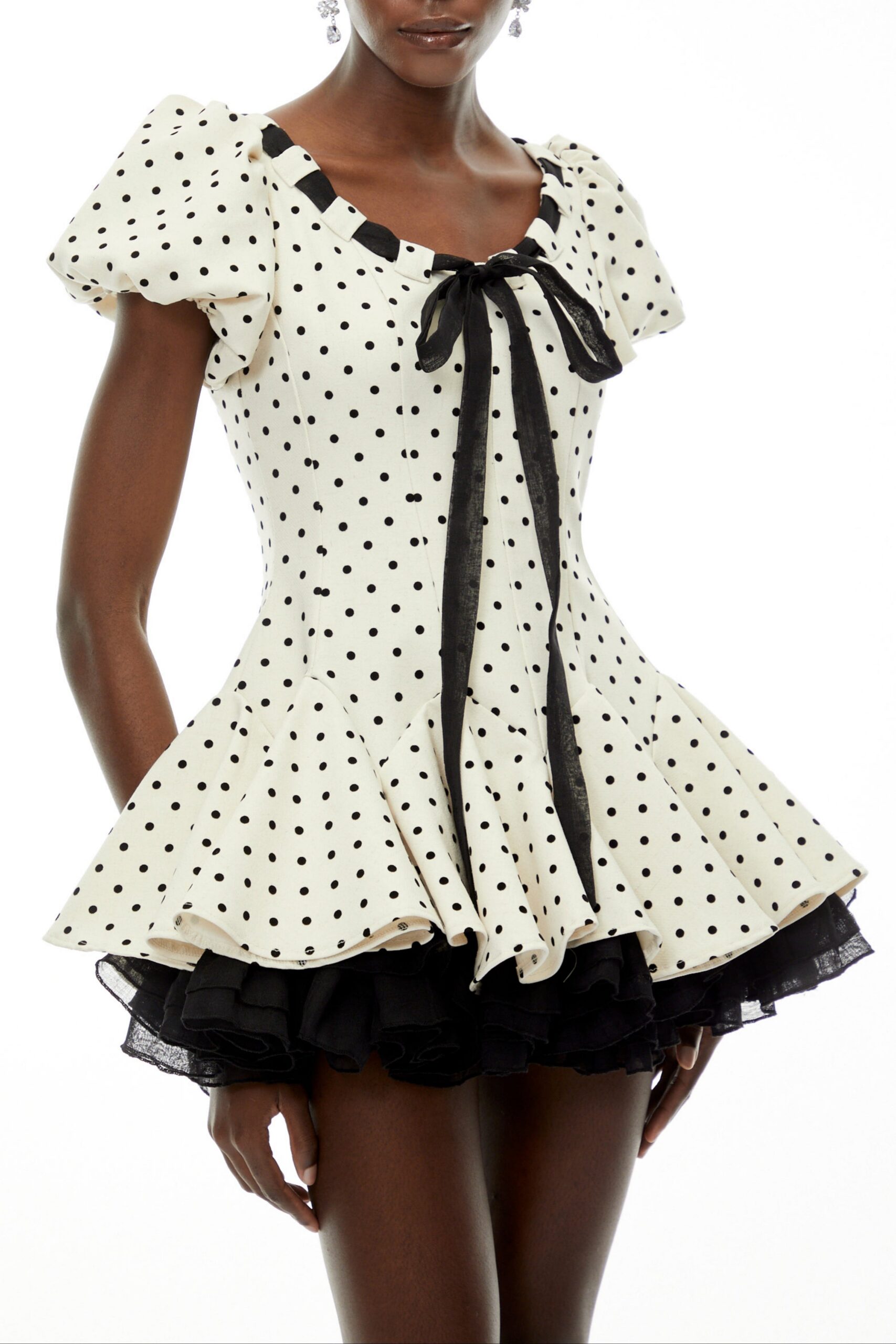 WANIA WHITE POLKA DOT MINI DRESS TIE-FRONT