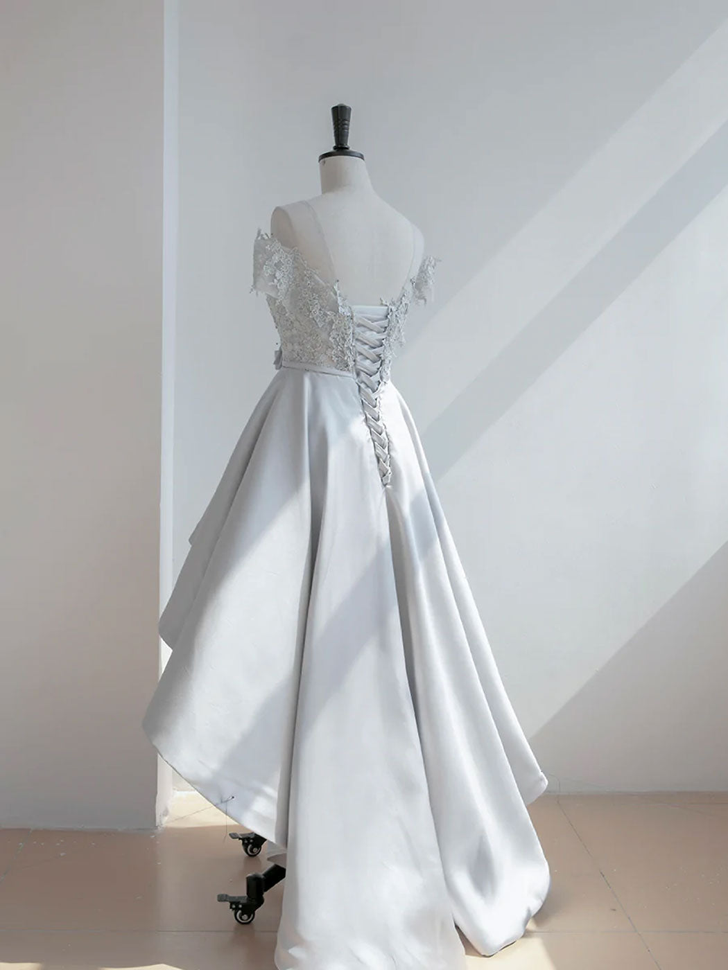 GRAY LACE MIDI DRESS FOR WEDDING GUEST