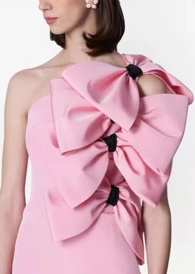BOW DETAIL SILK MINI DRESS PINK PARTY