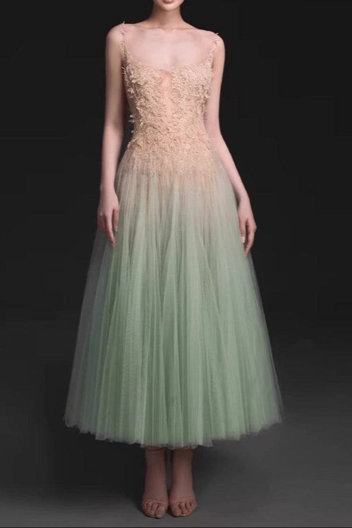 MINT OMBRE LACE MIDI DRESS FOR WEDDING